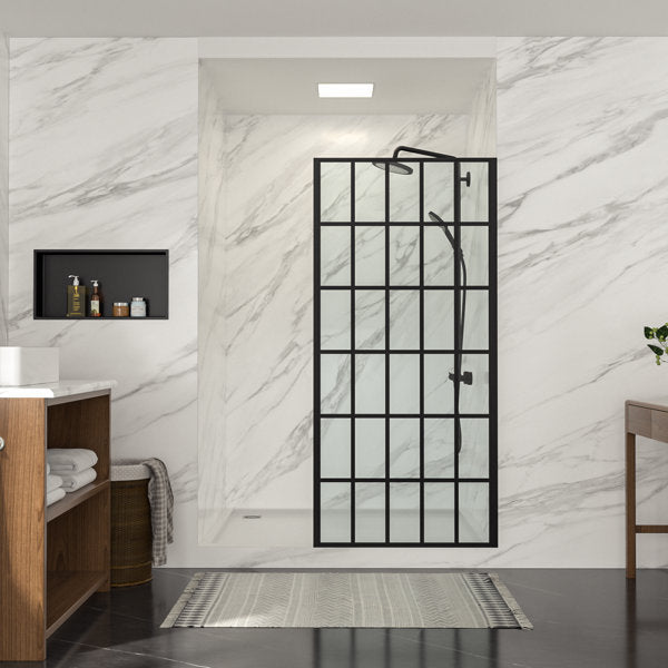 34in - 34 4/5in W x 72in H Frameless Fixed Glass Panel Shower Door Matte Black Bathroom Glass Door  from Lordear