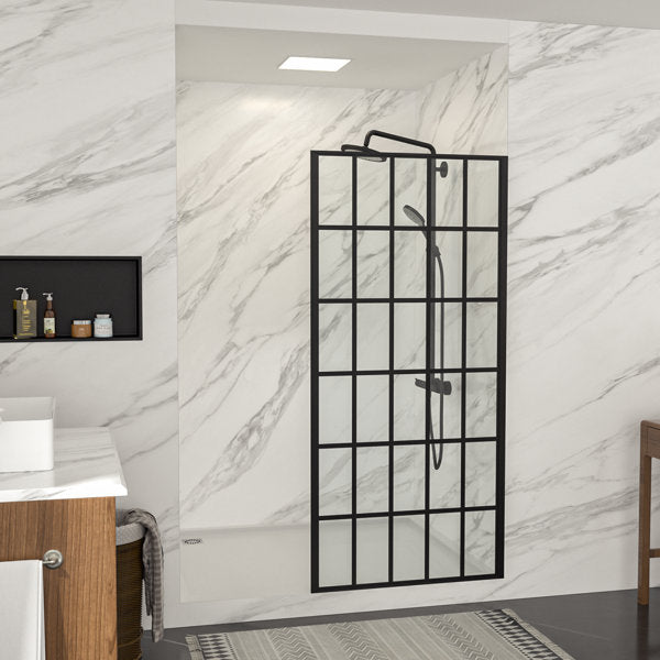 34in - 34 4/5in W x 72in H Frameless Fixed Glass Panel Shower Door Matte Black Bathroom Glass Door  from Lordear