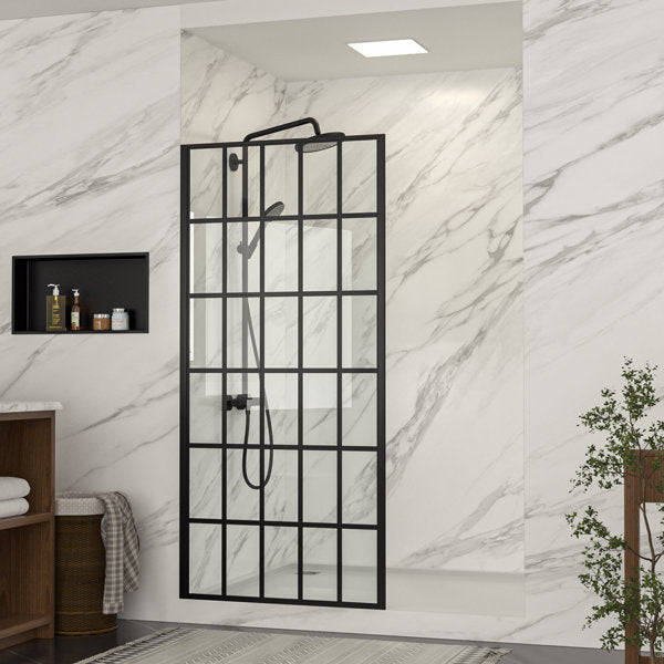 34in - 34 4/5in W x 72in H Frameless Fixed Glass Panel Shower Door Matte Black Bathroom Glass Door  from Lordear