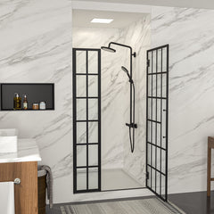 Lordear Tempered Glass Frameless Matte Black Checkered Shower Door  from Lordear