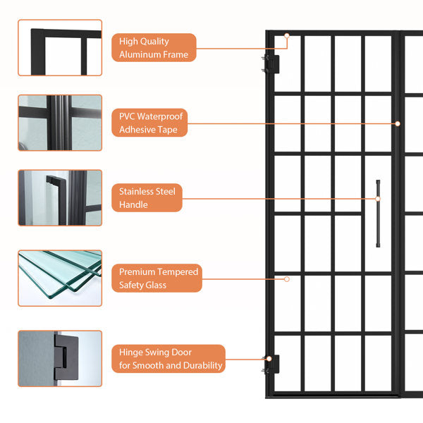 34in W x 70in H Frameless Shower Door Pivot 1/4 in Thick Clear Tempered Glass Shower Door Glass Door  from Lordear