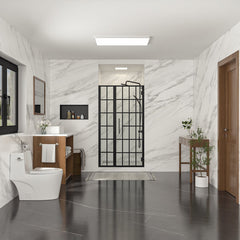 Lordear Tempered Glass Frameless Matte Black Checkered Shower Door  from Lordear