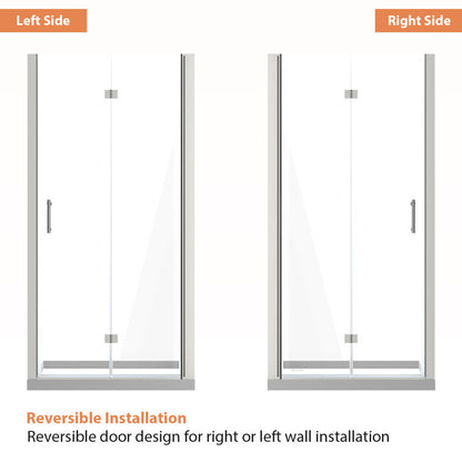 36 in.W x 72 in.H Bifold Frameless Glass Shower Door 1/4 in. Fold Clear Glass Shower Door  –  Brushed Nickel Finish  from Lordear