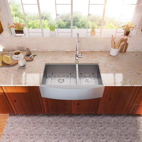 36in L Farmhouse / Apron Double Bowl Stainless Steel Kitchen Sink  from Lordear