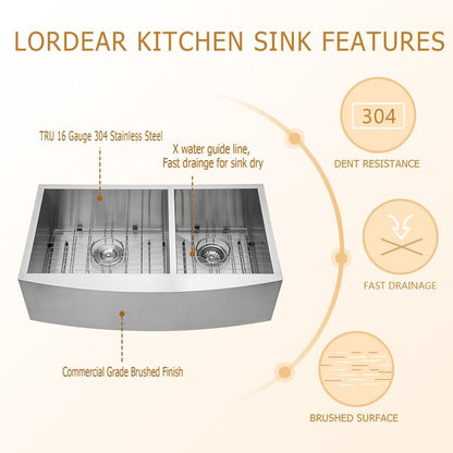 36in L Farmhouse / Apron Double Bowl Stainless Steel Kitchen Sink  from Lordear