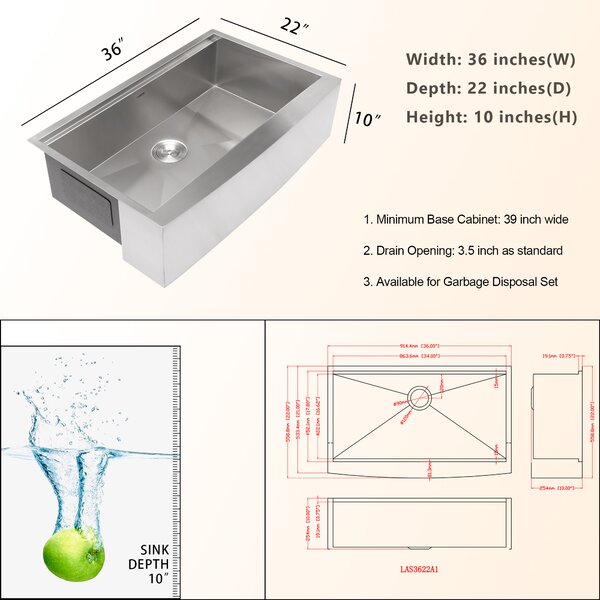 36in L x 22in W Farmhouse Kitchen Sink Workstation Sink Stainless Steel Single Bowl Kitchen Sink  from Lordear