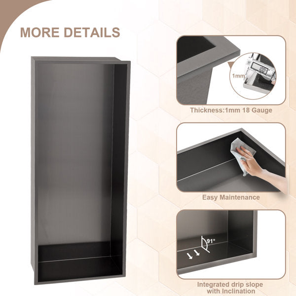 36in x 12in Shower Niche Stainless Steel Bathroom Shelf Wall Organizer Niche Recessed Shower Niche-Black  from Lordear