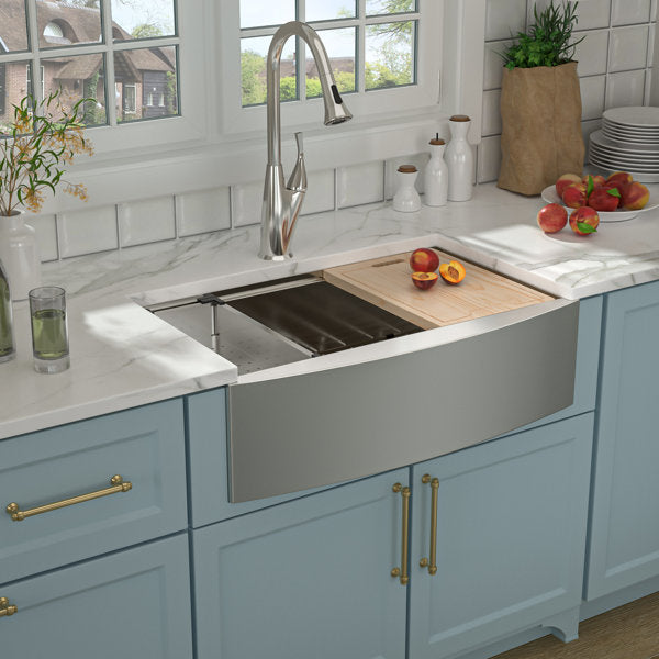 36inx21in Farmhouse Kitchen Sink Workstation Sink Stainless Steel Kitchen Sink Single Bowl Sink | Lordear