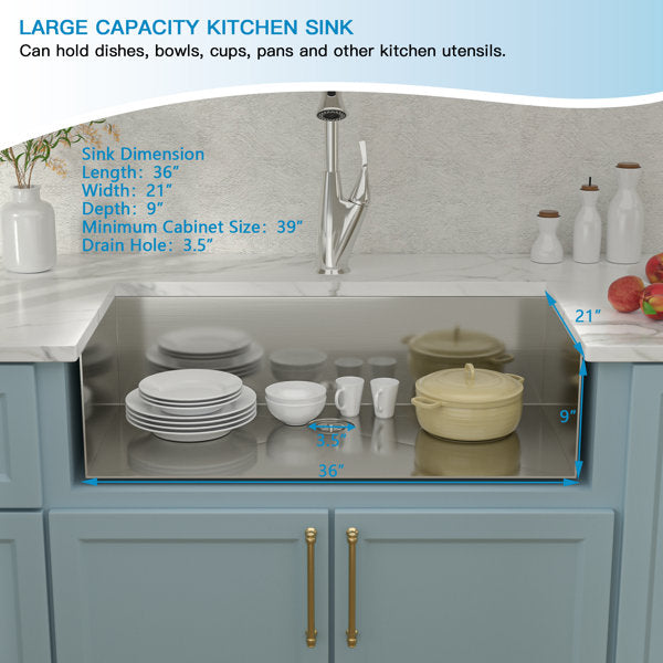 36inx21in Farmhouse Kitchen Sink Workstation Sink Stainless Steel Kitchen Sink Single Bowl Sink  from Lordear