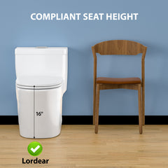 Lordear Rectangular White Ceramic One Piece Toilet with Soft-Close Seat