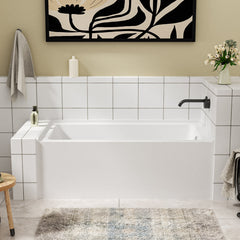 Lordear 60'' x 32'' Acrylic Freestanding Rectangular Apron Front Soaking Bathtub