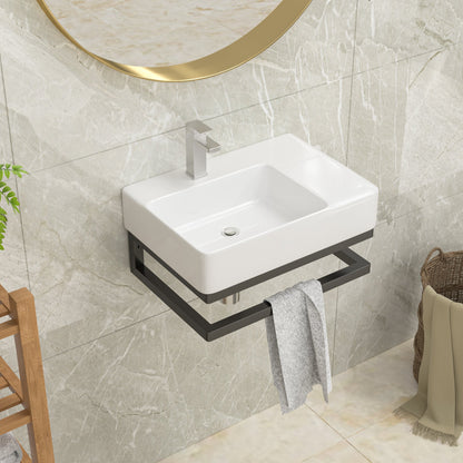 23.25in L x 16.5in W Wall Mounted Bathroom Sink with Towel Rack White Ceramic Bathroom Wall Hung Sink  from Lordear