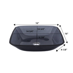 Lordear Tempered Glass Square Vessel Bathroom Sink with Drain