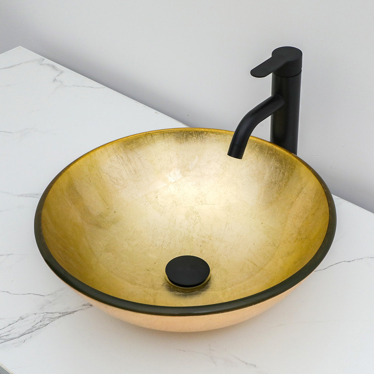 Lordear Beige 16.5'' X 16.5'' Tempered Glass Bathroom Vessel Sink with  Faucet and Pop-up Drain