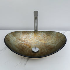Lordear Champagne Boat  Tempered Glass Bathroom Vessel Sink with  Pop-up Drain