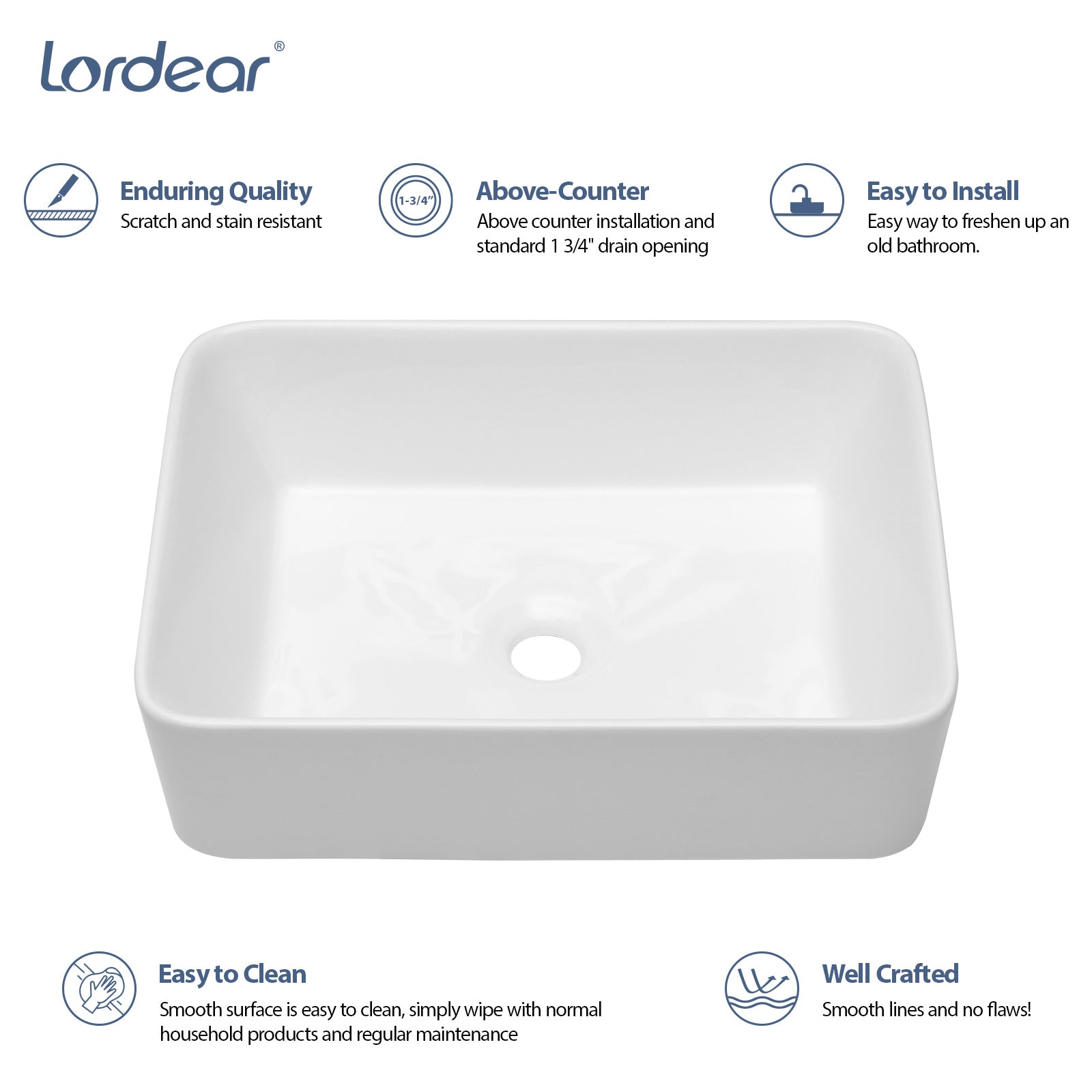 19in W X 15in D Bathroom Vessel Sink with Sink Faucet Above Counter White Ceramic Modern Classic  from Lordear