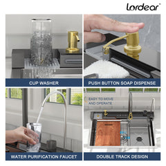 Lordear 30'' Digital Display Drop In Waterfall Single Bowl Stainless Steel Workstation Kitchen Sink