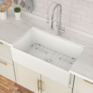 30" W x 18" D Farmhouse Kitchen Sink with Accessories White Ceramic Apron Front | Apron Front / Farmhouse Sinks, Apron Front Kitchen Sink, Apron Front Sink, big sale, Black Friday, Ceramic Kitchen Sink, Ceramic SInk, Farm Sink, Farmhouse Kitchen Sink, Kitchen, Kitchen Sinks, Sink, Sink and Drainer | Lordear