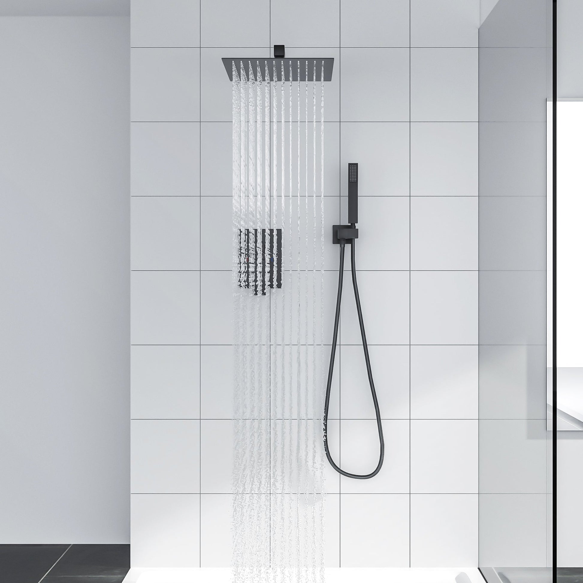 Lordear Shower System 12 Inch Black Shower Combo System Luxury Rain Mixer Shower Combo Set Wall Mounted Rainfall Shower Head System 12 Inch Square Rain Shower Faucet Set Matt Black | Big Deal, Shower Faucets & System, Shower Head with Handheld | Lordear