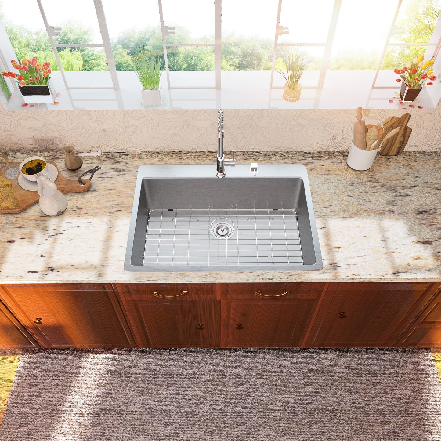 30 Inch Drop In Kitchen Sink 16 Gauge Stainless Steel Single Bowl Sink with Bottom Grid and Strainer  from Lordear