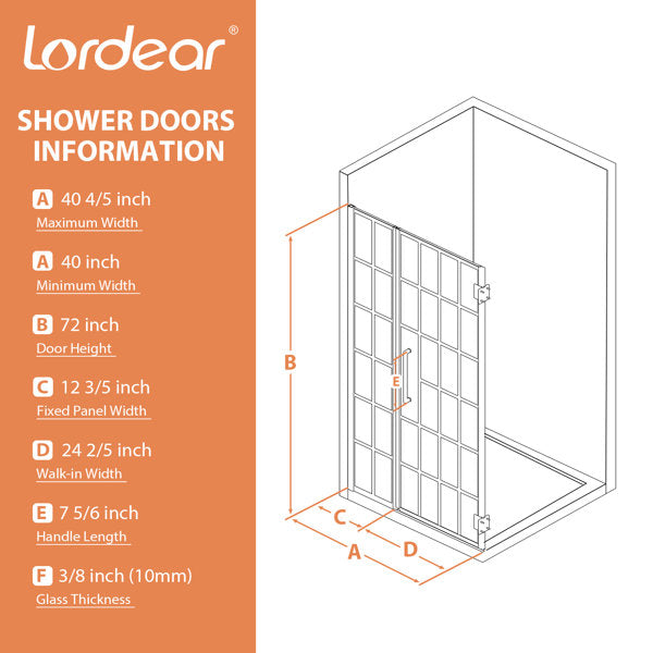 40in W x 70in H Frameless Shower Door Pivot 1/4 in Thick Clear Tempered Glass Shower Door Glass Door  from Lordear