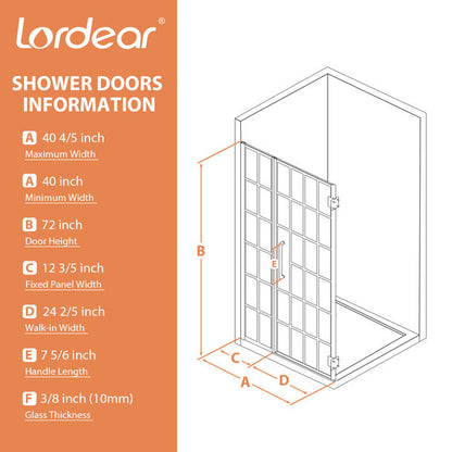 40in W x 70in H Frameless Shower Door Pivot 1/4 in Thick Clear Tempered Glass Shower Door Glass Door  from Lordear