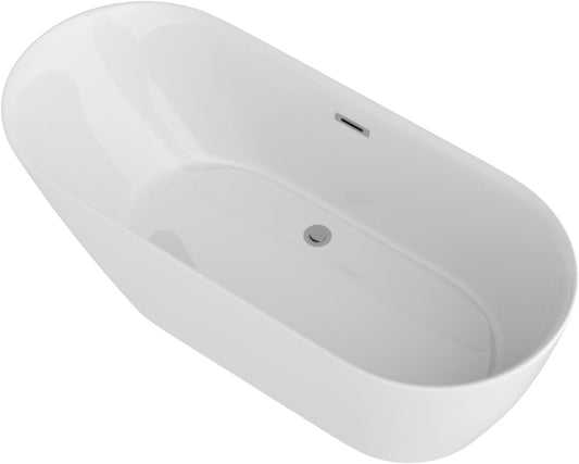 Lordear White Acrylic Freestanding Soaking Tub with Overflow and Drain