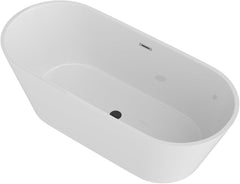 Lordear 67'' White Acrylic Oval Freestanding Bathtub with Overflow and Drain
