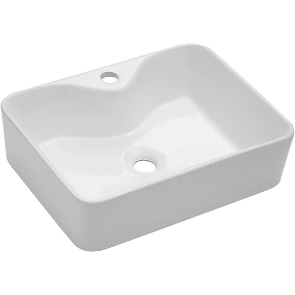 Lordear Bathroom Vessel Sink - Rectangle Above Counter White Porcelain Ceramic Modern Vanity Sink Art Basin with Faucet Hole  from Lordear