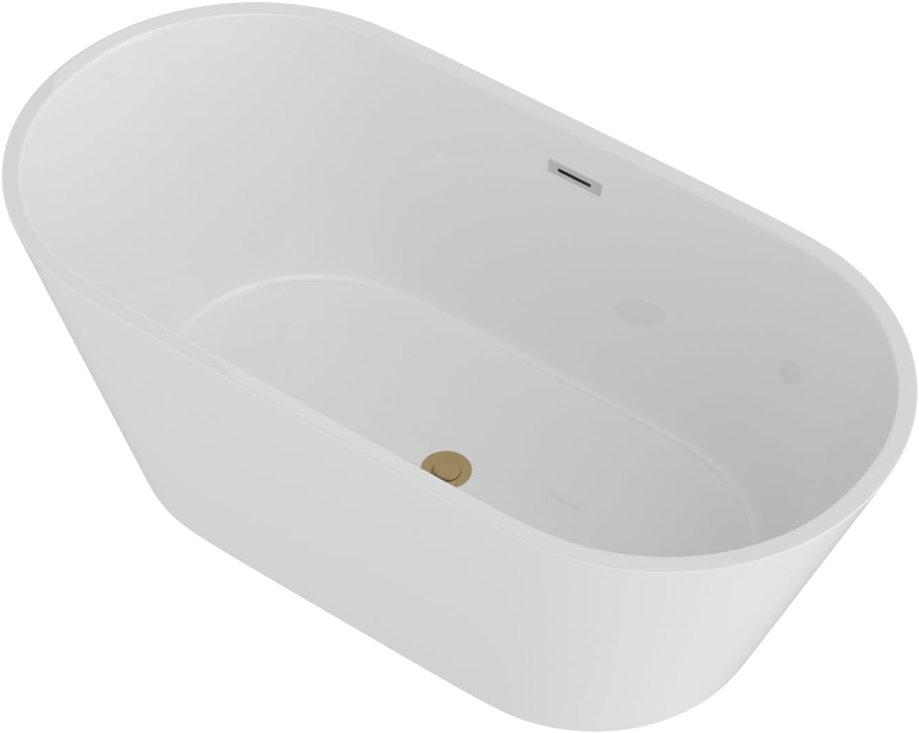 Lordear 59'' White Acrylic Oval Freestanding Bathtub with Overflow and Drain