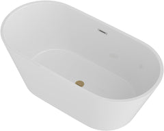 Lordear 59'' White Acrylic Oval Freestanding Bathtub with Overflow and Drain