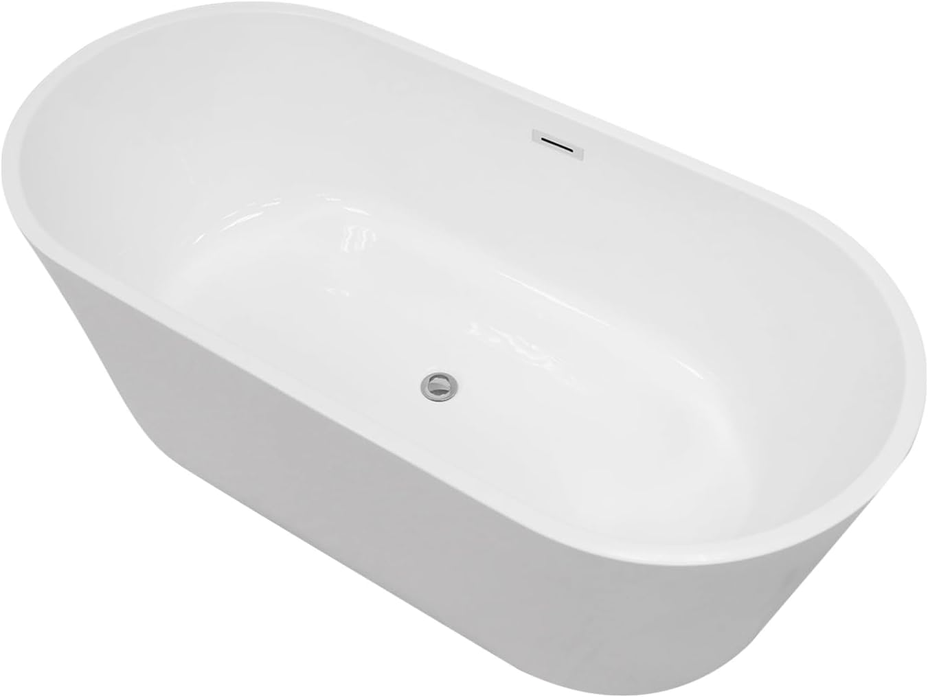 Lordear 59'' White Acrylic Oval Freestanding Bathtub with Overflow and Drain