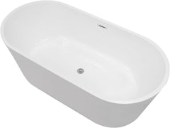 Lordear 59'' White Acrylic Oval Freestanding Bathtub with Overflow and Drain