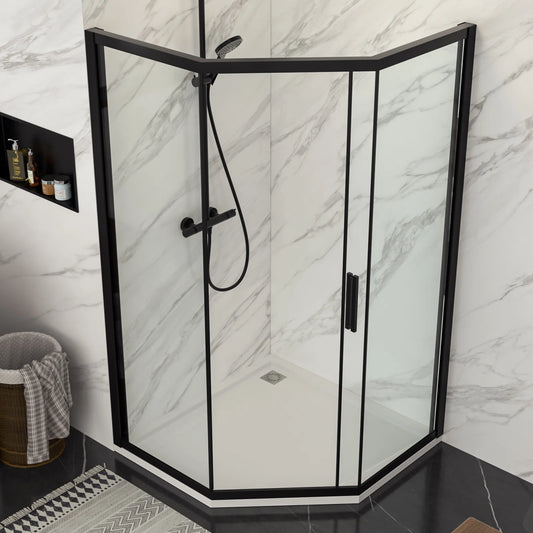 Lordear 42x76 Inch Neo-Angle Framed Pivot Sliding Corner Clear Tempered Glass Shower Door