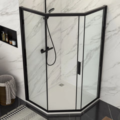 Lordear 42x76 Inch Neo-Angle Framed Pivot Sliding Corner Clear Tempered Glass Shower Door