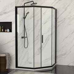 Lordear 42x76 Inch Neo-Angle Framed Pivot Sliding Corner Clear Tempered Glass Shower Door