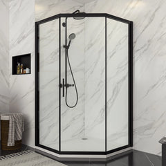 Lordear 42x76 Inch Neo-Angle Framed Pivot Sliding Corner Clear Tempered Glass Shower Door