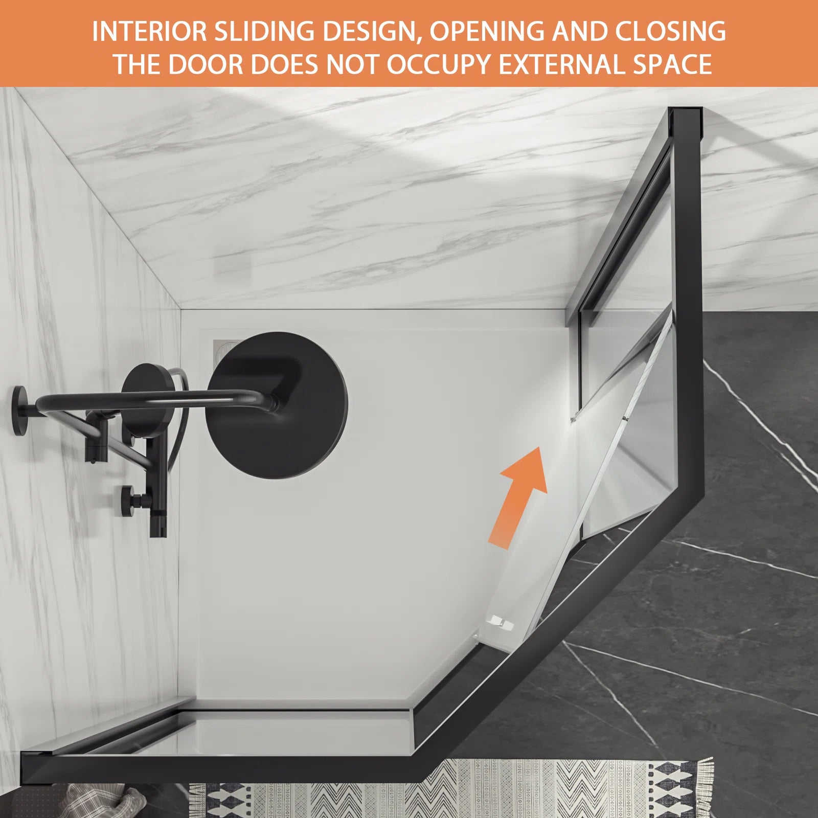 Lordear 42x76 Inch Neo-Angle Framed Pivot Sliding Corner Clear Tempered Glass Shower Door