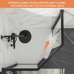 Lordear 42x76 Inch Neo-Angle Framed Pivot Sliding Corner Clear Tempered Glass Shower Door