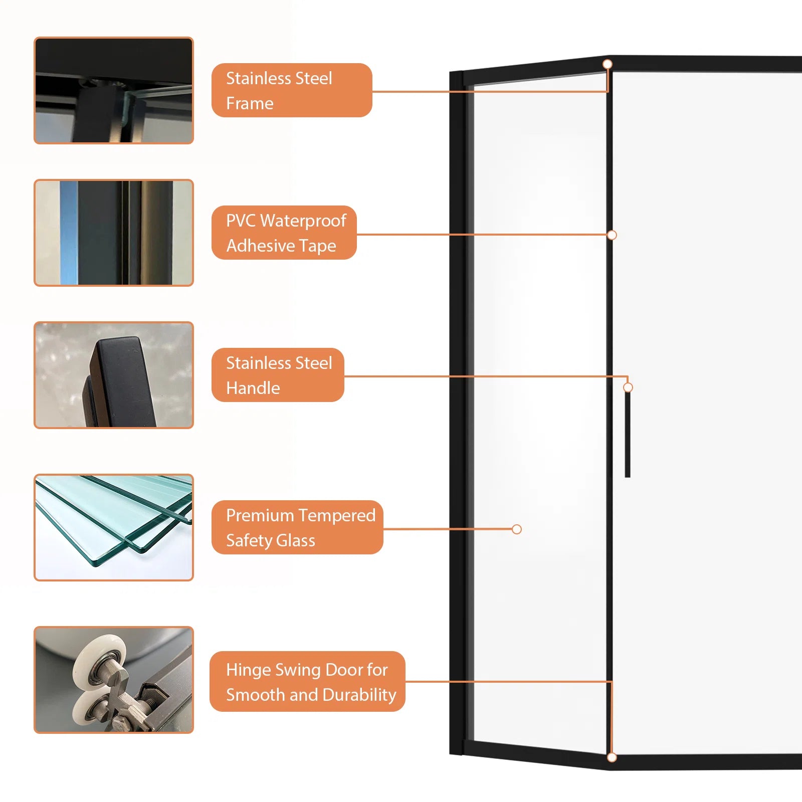 Lordear 42x76 Inch Neo-Angle Framed Pivot Sliding Corner Clear Tempered Glass Shower Door