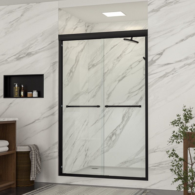 Lordear black 48'' W X 76'' H Framed Clear Tempered Glass Bypass Sliding Shower Door