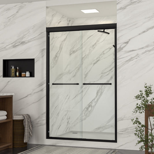 Lordear black 48'' W X 76'' H Framed Clear Tempered Glass Bypass Sliding Shower Door