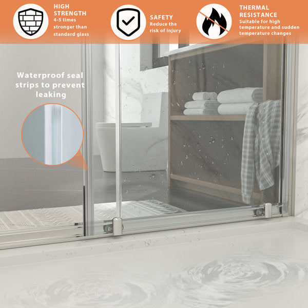 Lordear 48" W x 72" H Tempered Glass Frame Bypass Sliding Bathroom Clear Shower Door  from Lordear