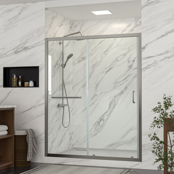 48in W x 72in H Frameless Bypass Sliding Shower DoorBathroom Tempered Glass Shower Door with Handle-Brushed Nickel  from Lordear