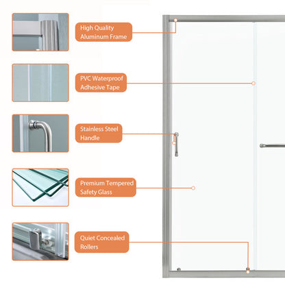 48in W x 72in H Frameless Bypass Sliding Shower DoorBathroom Tempered Glass Shower Door with Handle-Brushed Nickel  from Lordear