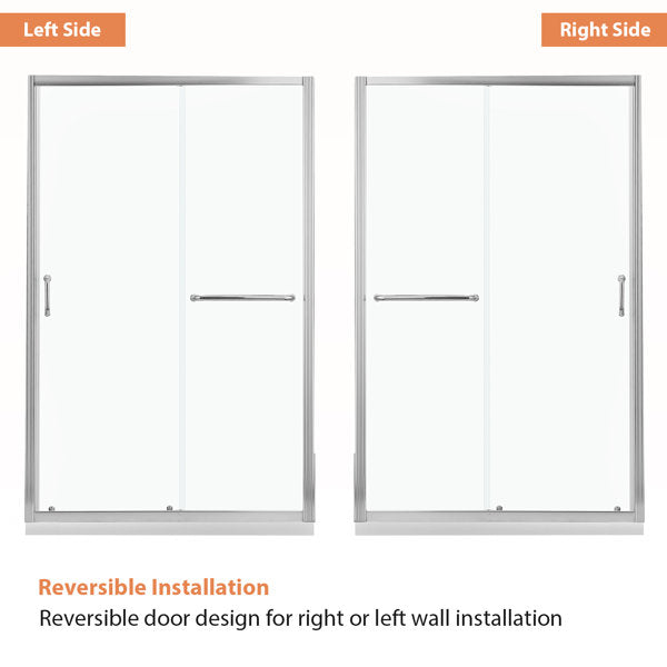 48in W x 72in H Frameless Bypass Sliding Shower DoorBathroom Tempered Glass Shower Door with Handle-Polished Chrome  from Lordear