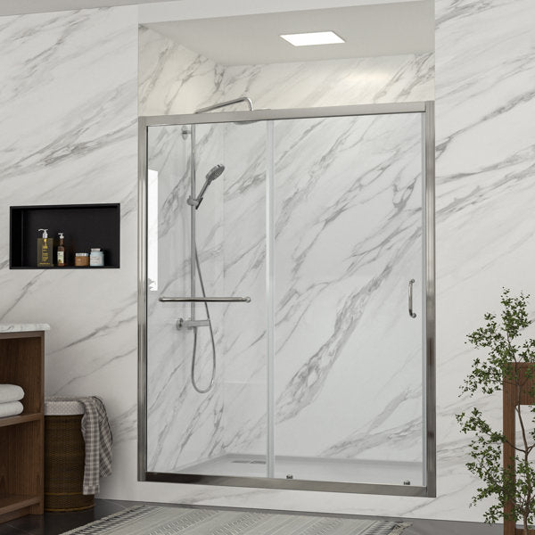 48in W x 72in H Frameless Bypass Sliding Shower DoorBathroom Tempered Glass Shower Door with Handle-Polished Chrome  from Lordear