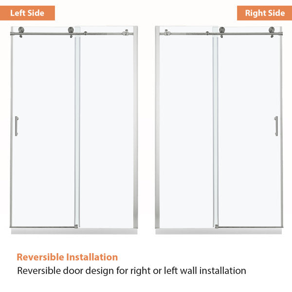 48in W x 76in H Frameless Rolling Shower Door Sliding Tempered Glass Shower Door Bathroom Glass Door-Brushed Nickel  from Lordear