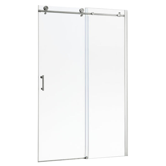 48in W x 76in H Frameless Rolling Shower Door Sliding Tempered Glass Shower Door Bathroom Glass Door-Brushed Nickel  from Lordear