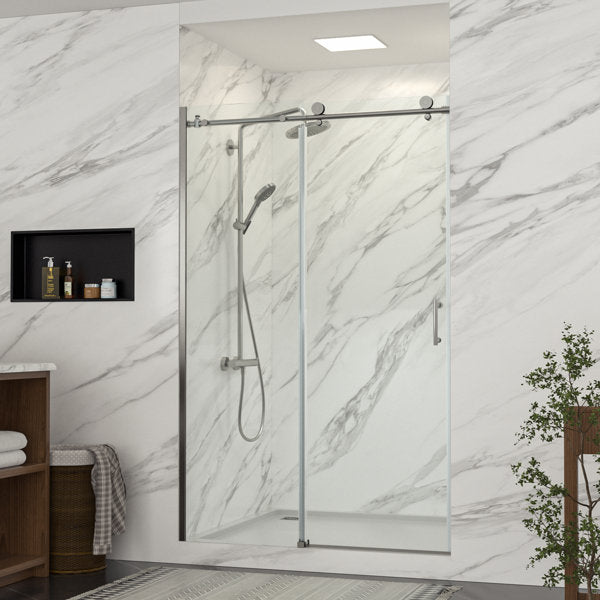 48in W x 76in H Frameless Rolling Shower Door Sliding Tempered Glass Shower Door Bathroom Glass Door-Brushed Nickel  from Lordear